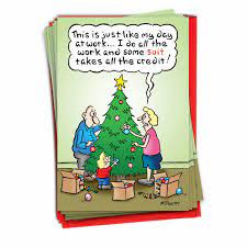NobleWorks - 12 Cartoon Humor Christmas Cards with Envelopes - Adult Funny  Comics, Boxed Holiday Greetings (1 Design, 12 Cards) - Suit Takes Credit  B1898 : Amazon.co.uk: Stationery & Office Supplies