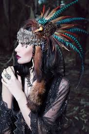 Feather Headress Animalistic Style Inspiration Apparel Clothing Design Unique Womens Fashion Headdress Celtic Goddess Headgear