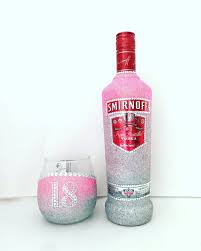 Smirnoff With Stemless Glass Includes A Bling Initial Or Number In 2020 Alcohol Bottle Decorations Glitter Wine Bottles Bedazzled Liquor Bottles