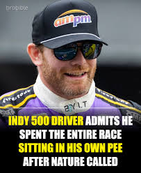 Every second counts at the Indy 500, and that means you're not going to see  drivers hop out of their car if nature calls. That was the case with Conor  Daly this