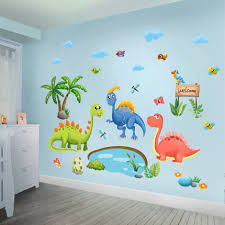 Starlit wall decor for kids can work wonderfully in shared kids rooms. Cute Cartoon Dinosaur Wall Painting Kindergarten Wall Decoration Paper Kids Bedroom Room Layout Self Adhesive Wall Stickers Wall Stickers Aliexpress