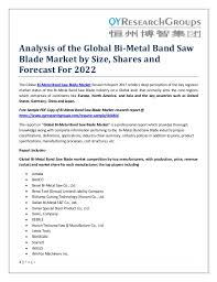 Analysis Of The Global Bi Metal Band Saw Blade Market By