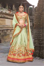 Silk Semi Stitched A Line Lehenga Choli In Sea Green Colour Pakaian India Model Pakaian Pakaian Pesta