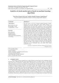 Thats why it is great python module. Pdf Analytics Of Stock Market Prices Based On Machine Learning Algorithms