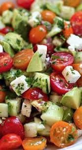 Tomato Cucumber Avocado Salad Green Valley Kitchen Recipe Food Recipes Healthy Eating