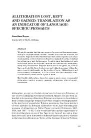 Pdf Alliteration Lost Kept And Gained Translation As An Indicator Of Language Specific Prosaics Jonathan Roper Academia Edu