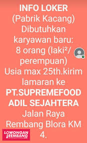Home/edukasi/surat lamaran kerja/contoh surat lamaran kerja di pt sebagai karyawan. Lowongan Kerja Pegawai Pabrik Kacang Pt Supreme Food Adil Sejahtera Rembang Lowongan Rembang