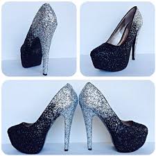 Black And Silver Shoes Heels Black And Silver Two Tone Ombre Glitter Pump High Heels Prom Shoes Sparkly Glitter High Heels Sparkly Wedding Shoes