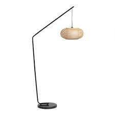 10.5'' h x 6.75'' w x 10.5'' d. Black And Rattan Bali Arc Floor Lamp With Shade World Market