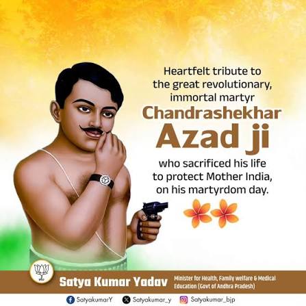 Remembering Chandra Shekhar Azad Ji on his death anniversary, the revolutionary who chose martyrdom over surrender. At Alfred Park in 1931, surrounded by British forces, he kept his pledge to remain “Azad”