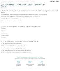 Quiz Worksheet The American Civil War Dominion Of Canada Study Com