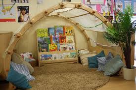 A Place To Talk Our Cosy Cave In Pre School Gives The Children A Space To Look At Books With Peers Preschool Rooms Reading Corner Classroom Nursery Baby Room