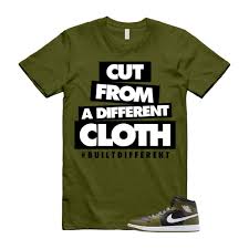 1 Sequoia Olive Green Black White Air Mid T Shirt Match CLOTH