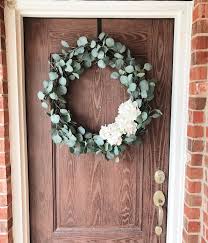 Diy Eucalyptus Wreath 24 Wreath And 3 White Hydrangeas From Hobby Lobby Faux Eucalyptus 8 Pieces From Diy Spring Wreath Indoor Wreath Christmas Wreaths Diy