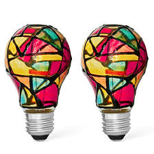 2 Pack Led Stained Glass Light Bulb A19 2w 25w Equivalent E26 Base Painted Light Bulb