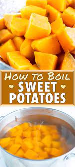 Place the sweet potato cubes into the sauce pan with the chicken stock and set stove to medium heat. How To Boil Sweet Potatoes Whole Or Cubed Evolving Table