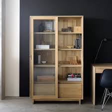 Ethnicraft Oak Wave Book Rack 2 Sliding Glass Doors 2 Drawers Dekorasi Rumah Rak Rak Buku