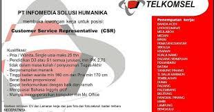 Menerapkan sales plan & marketing communication pada pelanggan di wilayah yang ditentukan untuk mencapai target revenue. Lowongan Kerja Telkomsel Terbaru Posisi Csr List Kerja Aceh