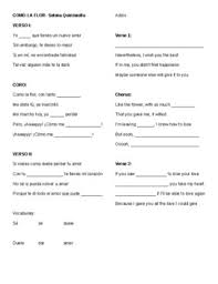 Como la_flor (song), como la flor, como la flor: Como La Flor Worksheets Teaching Resources Teachers Pay Teachers