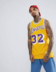 Kobe bryant jersey nba los angeles lakers 8 blue swingman authentic edition. Mitchell Ness Nba Lakers Magic Johnson Swingman Tank In Yellow Mens Outfits Retro Fashion Mens Nba Jersey Outfit