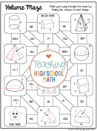 Unit 11 surface area and volume. High School Geometry Mazes Volume Of 3d Solids Geometry High School High School Math Geometry Activities