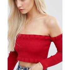 Glamorous Petite Off Shoulder Long Sleeve Crop Top In Knit Rib 27 Liked On Polyvore Featuring Tops K Long Sleeve Crop Top Knit Crop Top Vintage Crop Tops