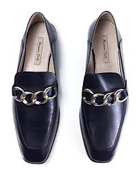 Massimo Dutti Womens Black Nappa Loafers With Chain Detail