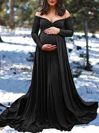 Check spelling or type a new query. Black Pleated Off Shoulder Long Sleeve Maternity Babyshower Elegant Maxi Dress Happy Hour