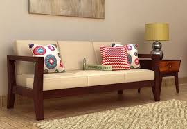 The Hugo 3 Seater Wooden Sofa In Mahogany Finish Is Perfect Sofa For Those Who Prefer To Go With Simple Models Wooden Sofa Designs Wooden Sofa Wooden Sofa Set