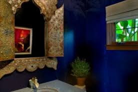 Moroccan style bathroom decorating with white and blue sink and faucet. 61 Inspiring Moroccan Bathroom Design Ideas Digsdigs