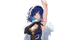 Download wallpaper girl, hot, sexy, blue, anime, pretty, babe, armpit,  armpits, genshin impact, genshin, yelan, section shonen in resolution  2560x1440