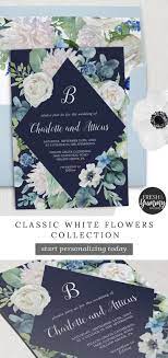 Classic White Flowers Navy Diamond Wedding Invitation Zazzle Com Dark Blue Wedding Diamond Wedding Invitation Floral Wedding Invitations