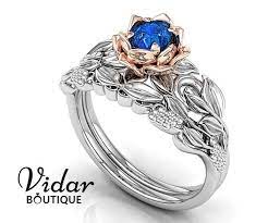 Vidarboutique Flower Engagement Ring Set Blue Sapphire Ring Rose Gold Flower Flower Engagement Ring Set Flower Engagement Ring Morganite Wedding Rings