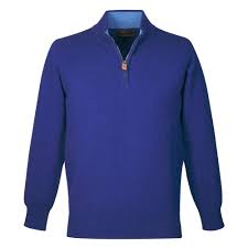 Men's Blue 1/4 Zip Lambswool Jumper | Cordings