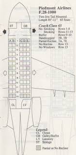 Vintage Airline Seat Map Piedmont Airlines Fokker F28 1000