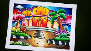 Membuat kaligrafi alhamdulillah kita dam art youtube. Download Video Cara Mewarnai Gambar Masjid Menggunakan Oil Pastel Dan Crayon By Mozqi Art Gambar Kaligrafi