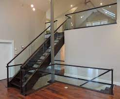 Dark Stained Fir And Tempered Glass Glass Railing Stairs Glass Balustrade Stair Railing