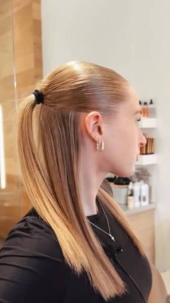 Middle Part Sleek Ponytail Hairstyle