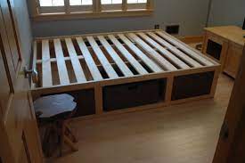 A queen bed frame with storage gives you under bed storage on one or both sides of the bed. 60 X 80 Platform Bed With Storage Baskets Diy Platform Bed Platform Bed With Storage Storage Baskets