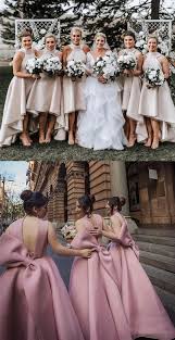Country Pink High Low Bridesmaid Dresses Cute Wedding Party Dresses With Bowknot High Low Bridesmaid Dresses Blush Bridesmaid Dresses Satin Bridesmaid Dresses