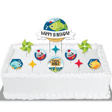 Gussy up a simple cake with toy animals and this easy birthday sign made from refrigerator magnets, straws, and pipe cleaners. Let S Go Fishing Fish Themed Birthday Party Cake Decorating Kit Happy Birthday Cake Topper Set 11 Pieces Walmart Com Walmart Com