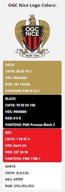Ogc nice logo png download 52kb 900x520: Ogc Nice Team Colors Hex Rgb Cmyk Pantone Color Codes Of Sports Teams