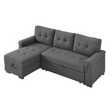 Sale ends in 1 day 2.3k. Bowery Hill Steel Gray Linen Reversible Sectional Sleeper Sofa With Storage For Small Space Walmart Com Walmart Com