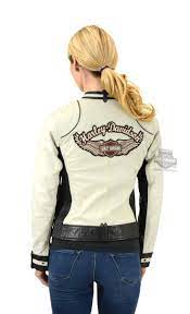 Harley Davidson Womens Amelia Winged B S Lightweight Colorblocked Off White Leather Jacket 98072 14vw White Leather Jacket Women Harley Davidson