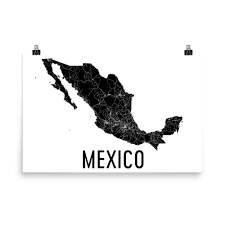 Map location, cities, capital, total area, full size map. Mexico Wall Map Print Modern Map Art