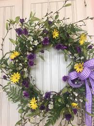 Purple White Forsythia Wreath Purple And Yellow Wreath For Etsy Yellow Wreath Forsythia Wreath Summer Wreath