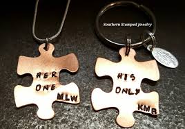 Holes on 4 corners on inside makes these perfect for. Her One His Only Copper Puzzle Piece Necklace And Key Chain Set Southern Stamped Jewelry Inc