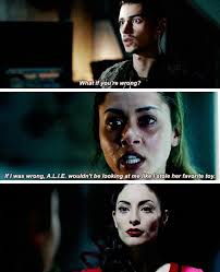 Jasper, Raven & A.Lie #The100 #3x10-Was dissapointed that Raven swallowed  the chip for the City of Light. Was glad she tried her best to get it/A.Lie  removed and that she screamed: psycho