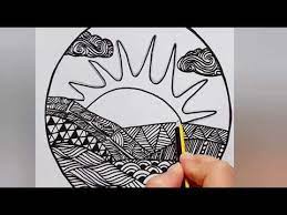 drawing zentangle pattern nature sight easy and simple رسم منظر طبيعي زنتانجل بخطوات بسيطة youtube zentangle youtube art cool art