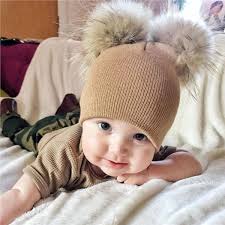 Infant Puffer Ball Wool Cap Two Plush Balls Baby Knitted Beanie Cute Brown Hat Warm Pompom Cap High Quality Wish